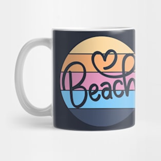 "Beach" Script Tee with Classic Round Sunset Background in Soft Tones Mug